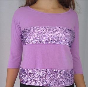 JUSTICE Kids Mid Sleeve T Shirt Top Sequin Purple